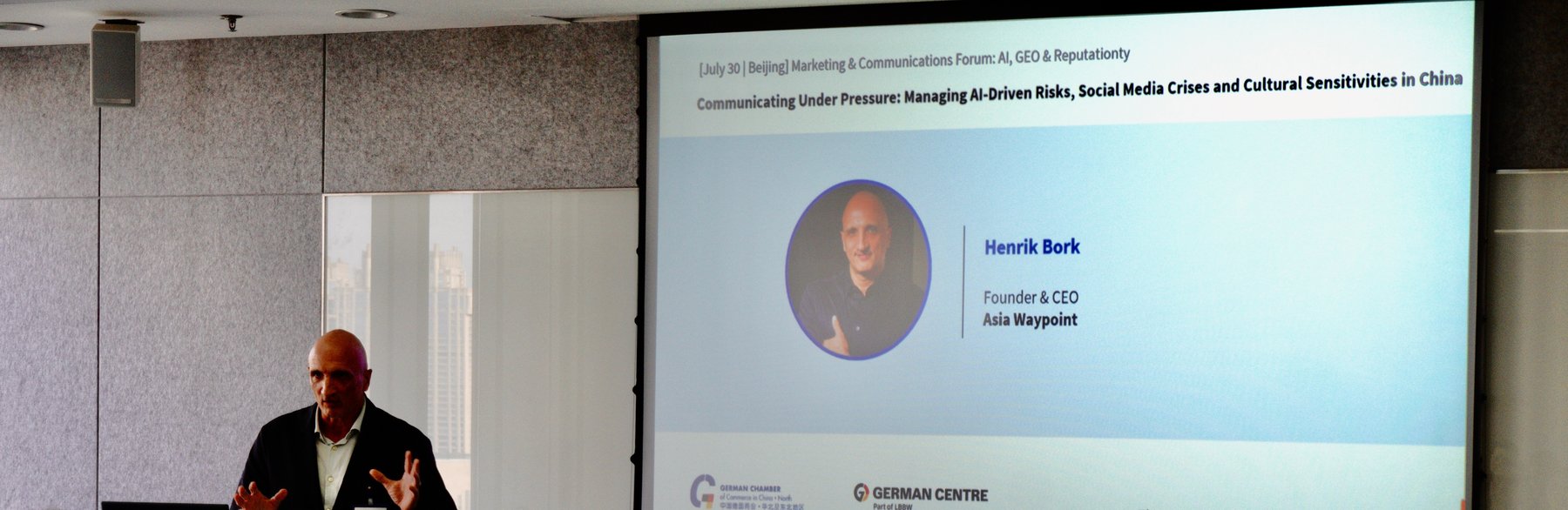 Henrik Bork speaking at the German Chamber of Commerce in China in Beijing